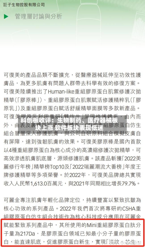 科创板收评:生物制药、医疗器械板块上涨 软件板块表现低迷-第2张图片